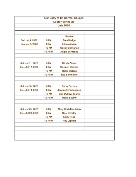 Lector July 2026 Schedule